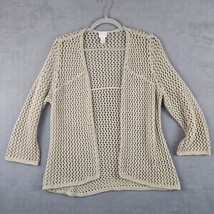 Chico’s Gold Coastal Crochet Open Knit Cardigan Sparkly Beach Euro Summer